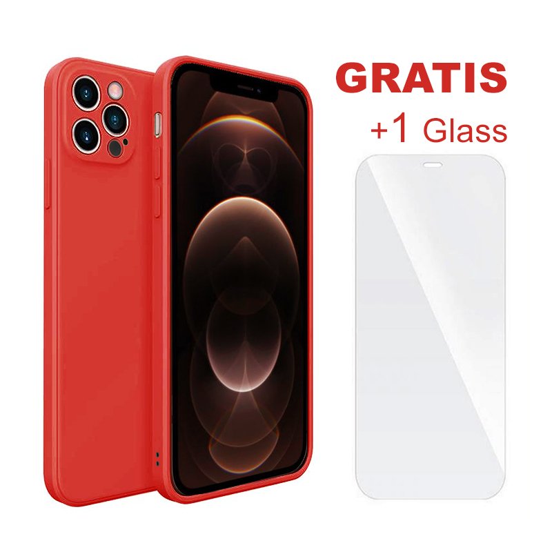Etui ochronne SOONTEC (czerwone) do Apple iPhone 12 Pro, ochronne etui TPU + 1 szkło pancerne chroniące ekran, FULL COVER GLASS