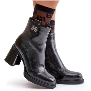 Wężowe Botki Damskie Na Słupku Skóra Naturalna Czarne Vinceza 66670 - Botki damskie - miniaturka - grafika 1