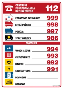 DA001 TABLICZKA TELEFONÓW ALARMOWYCH, PN - PŁYTA PCV 1MM; (105X148MM) - Instrukcje stanowiskowe BHP - miniaturka - grafika 1