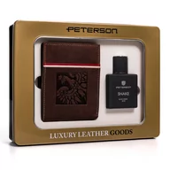 Portfele - Zestaw prezentowy: skórzany, brązowy portfel męski i woda toaletowa — Peterson - miniaturka - grafika 1