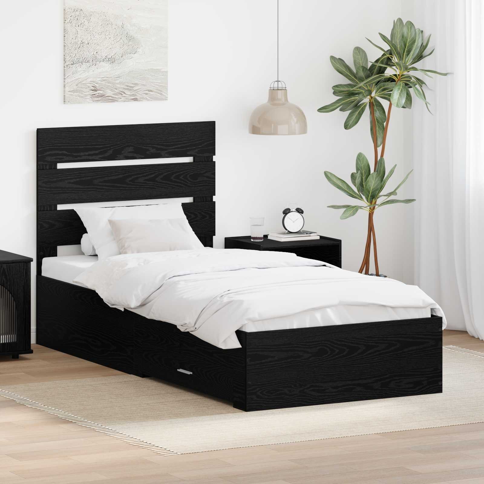vidaXL Ramka łóżka Czarny Dąb 90 x 190 cm Materiał drewnopochodny