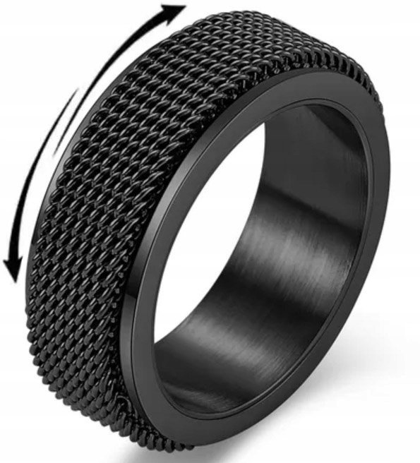 Czarny Sygnet Męski Antystresowy Anxiety ze Stali Chirurgicznej na Stres