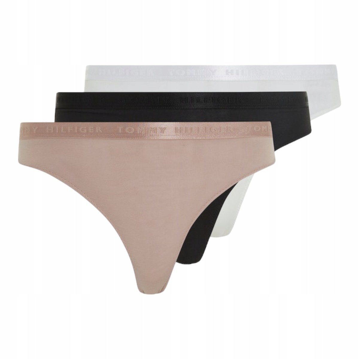 Tommy Hilfiger Stringi Damskie Majtki 3P Thong Białe, Czarne, Beżowe R. S