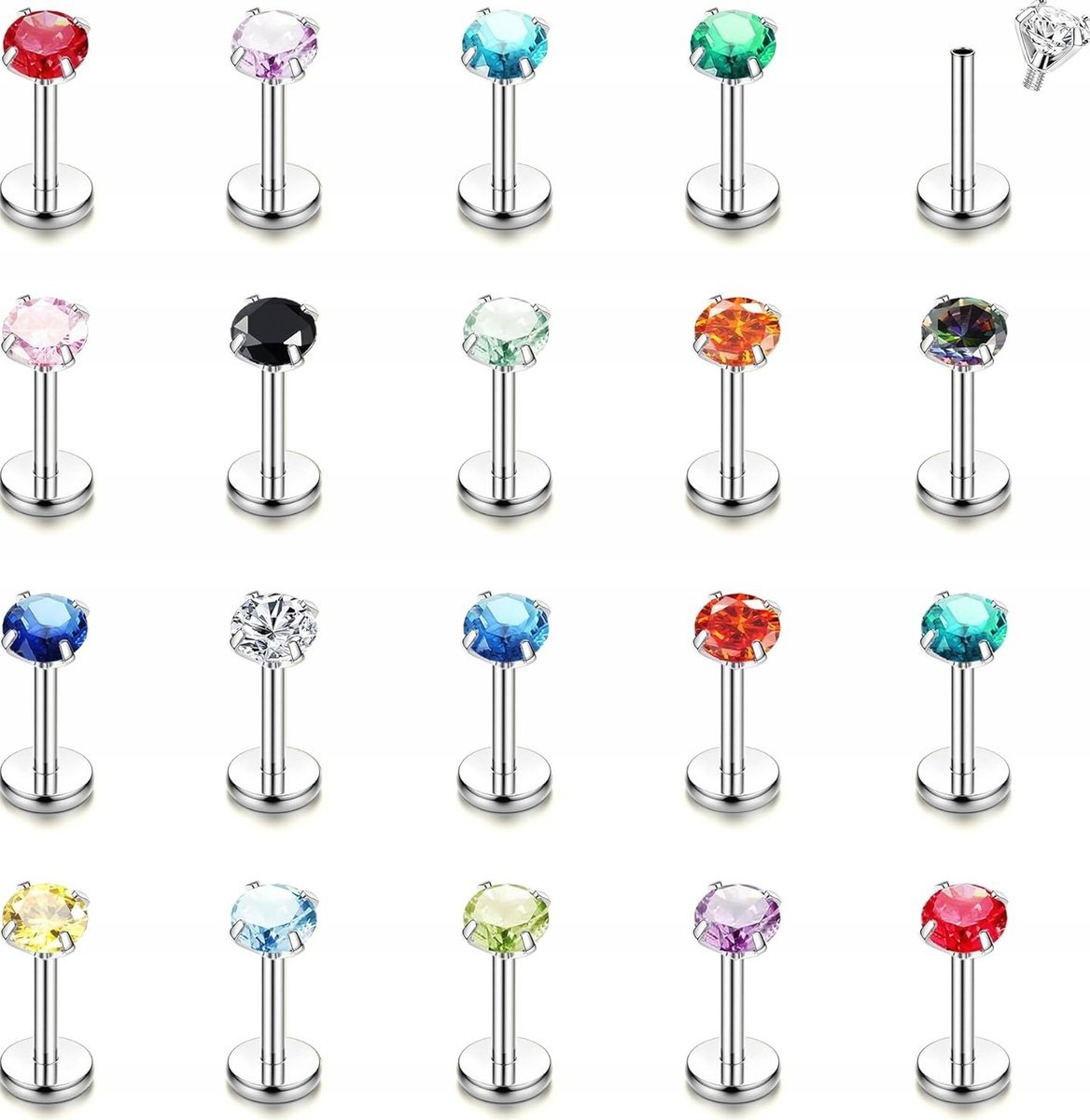 PIERCING 20 SZTUK KULKA CHRZĄSTKA STAL CHIRURGICZNA KOLCZYKI KOMPLET