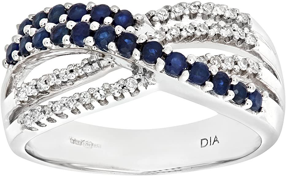 Naava Woman Ring Gold 9 ct 375 Diamonds Sapphire PR4758P Size 50 (15.9)