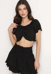 Czarny Komplet z Tłoczonej Tkaniny Spódnico-Szorty i Bluzka Hiszpanka Sariloria - Komplety damskie - miniaturka - grafika 1