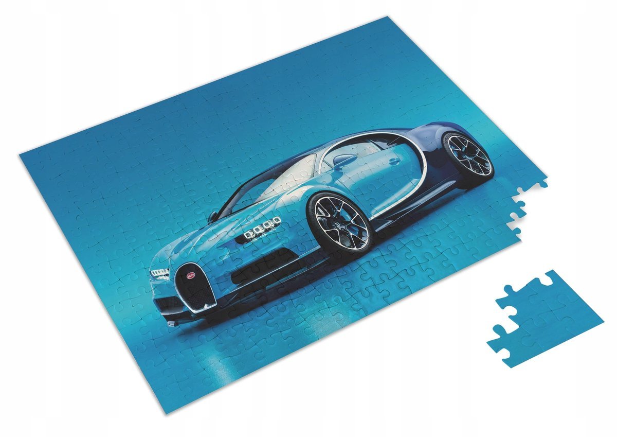 PUZZLE Niebieskie Bugatti Chiron + IMIĘ Pudełko 120 el.