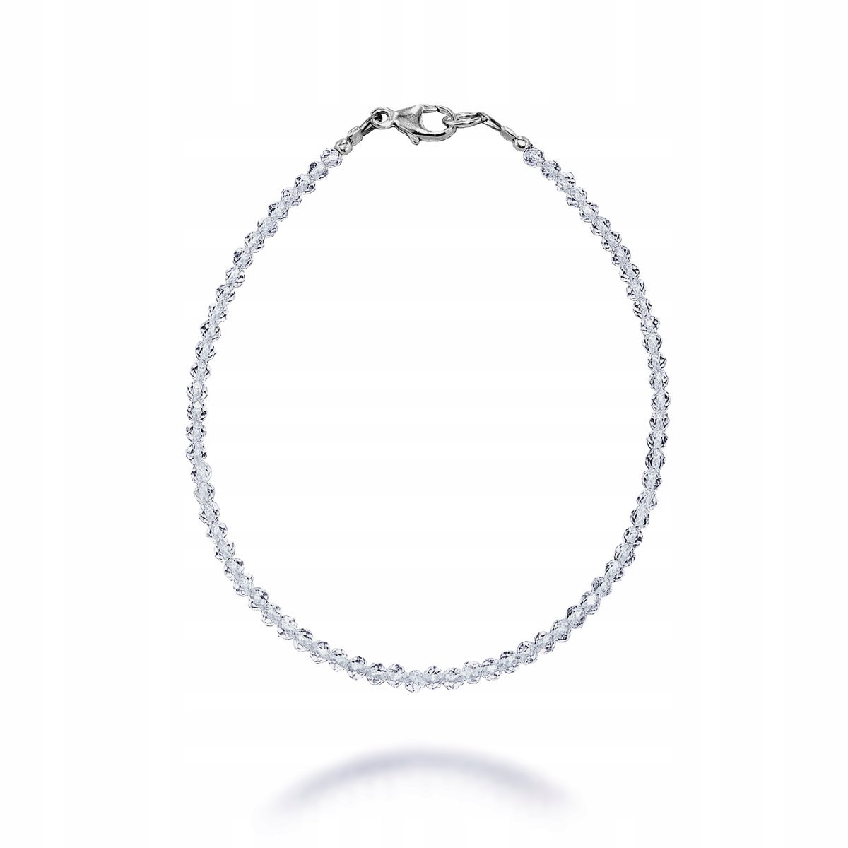 Bransoletka na nogę Kryształ górski fasetowany 2mm Srebrne zapięcie dł 23cm