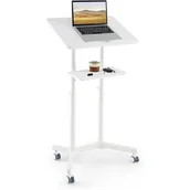 Biurka - Pulpit Konferencyjny 105-128 cm, Mobilny Pulpit na Laptopa, Stojący Stolik Komputerowy na Kółkach, Mównica z Regałem do Przechowywania (Biały) - miniaturka - grafika 1