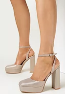 Sandały damskie - Złote Sandały na Słupku i Platformie z Brokatem Sive - miniaturka - grafika 1