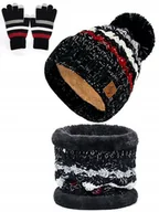 Czapki damskie - Ciepły Zestaw Zimowy Czapka Komin + Rękawiczki - miniaturka - grafika 1