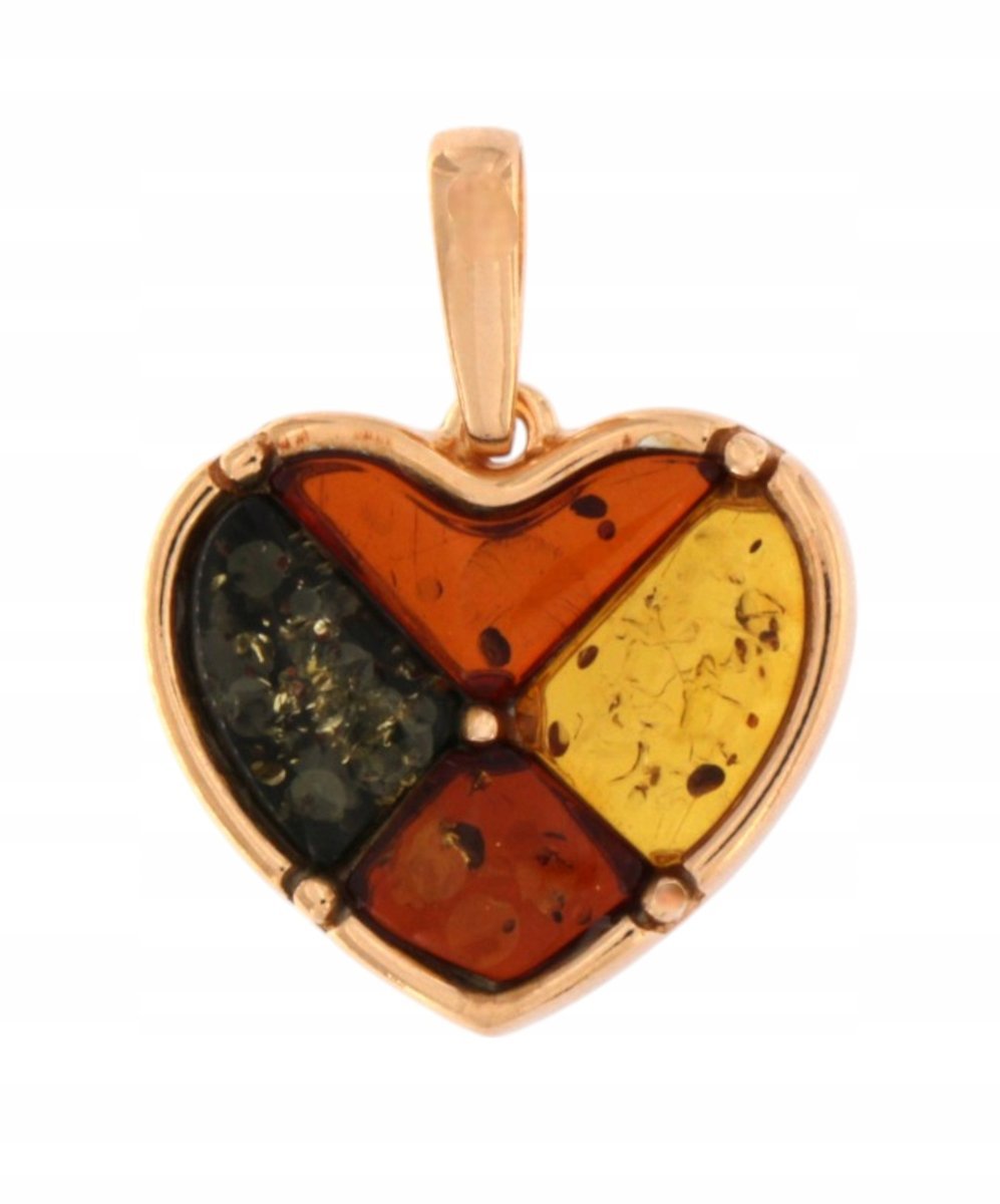 Zawieszka bursztynowe serce srebro 925 pozłacane - prezent Walentynki