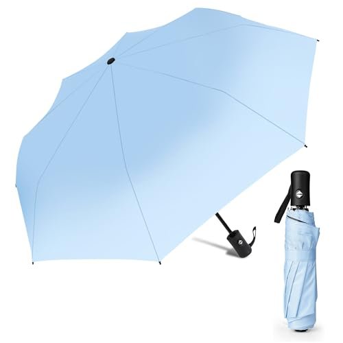 AiQInu Parasol odporny na burzę, automatyczny parasol z 8 żeberkami, parasol z kieszenią na parasol, dla dorosłych, dzieci - niebieski, niebieski
