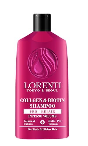 LORENTI TOKYO & SEOUL Szampon kolagenowy i biotynowy 630 ml wzmacniający szampon do włosów cienkich i cienkich, z witaminą B7 biotyną i kolagenem szampon objętościowy dla kobiet i mężczyzn