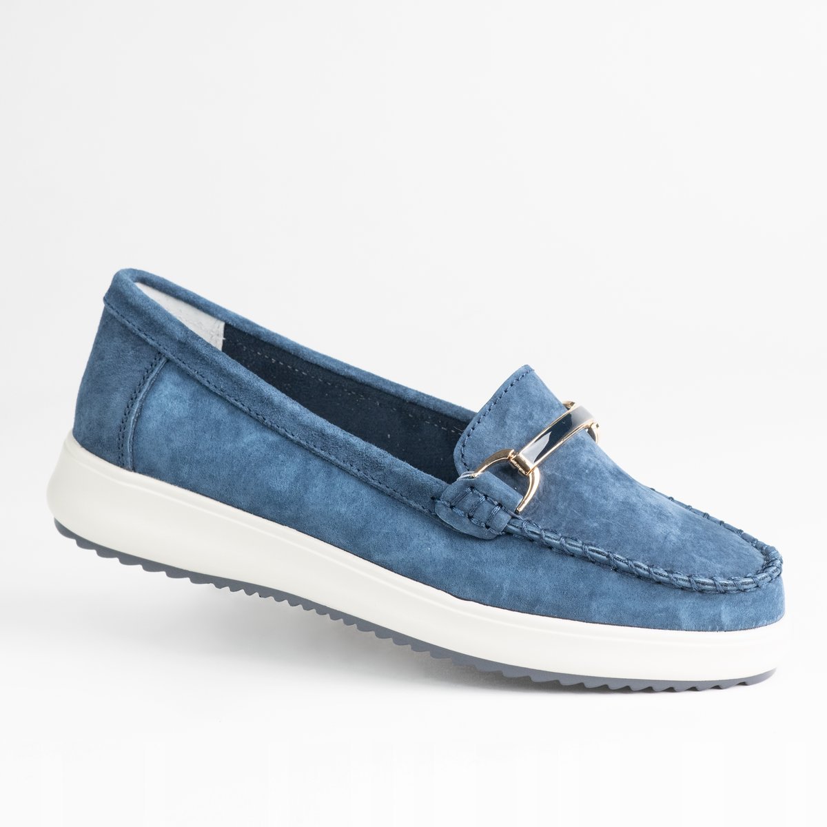 Mokasyny damskie skóra naturalna GOODIN GD-LX1048 niebieski zamsz 38