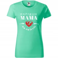 Koszulki i topy damskie - Damska Koszulka na Dzień Mamy Najlepsza mama na świecie na Prezent dla Mamy miętowy XL - miniaturka - grafika 1