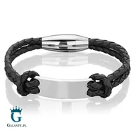 Bransolety męskie - Czarna bransoletka ze skóry B-09 - miniaturka - grafika 1