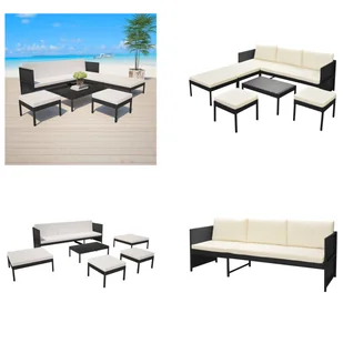 vidaXL 6-częściowy zestaw ogrodowy z poduszkami z czarnego rattanu - Zestaw mebli ogrodowych - Zestawy mebli ogrodowych - Sofa ogrodowa - Sofy ogrodowe - Sofy ogrodowe - miniaturka - grafika 1