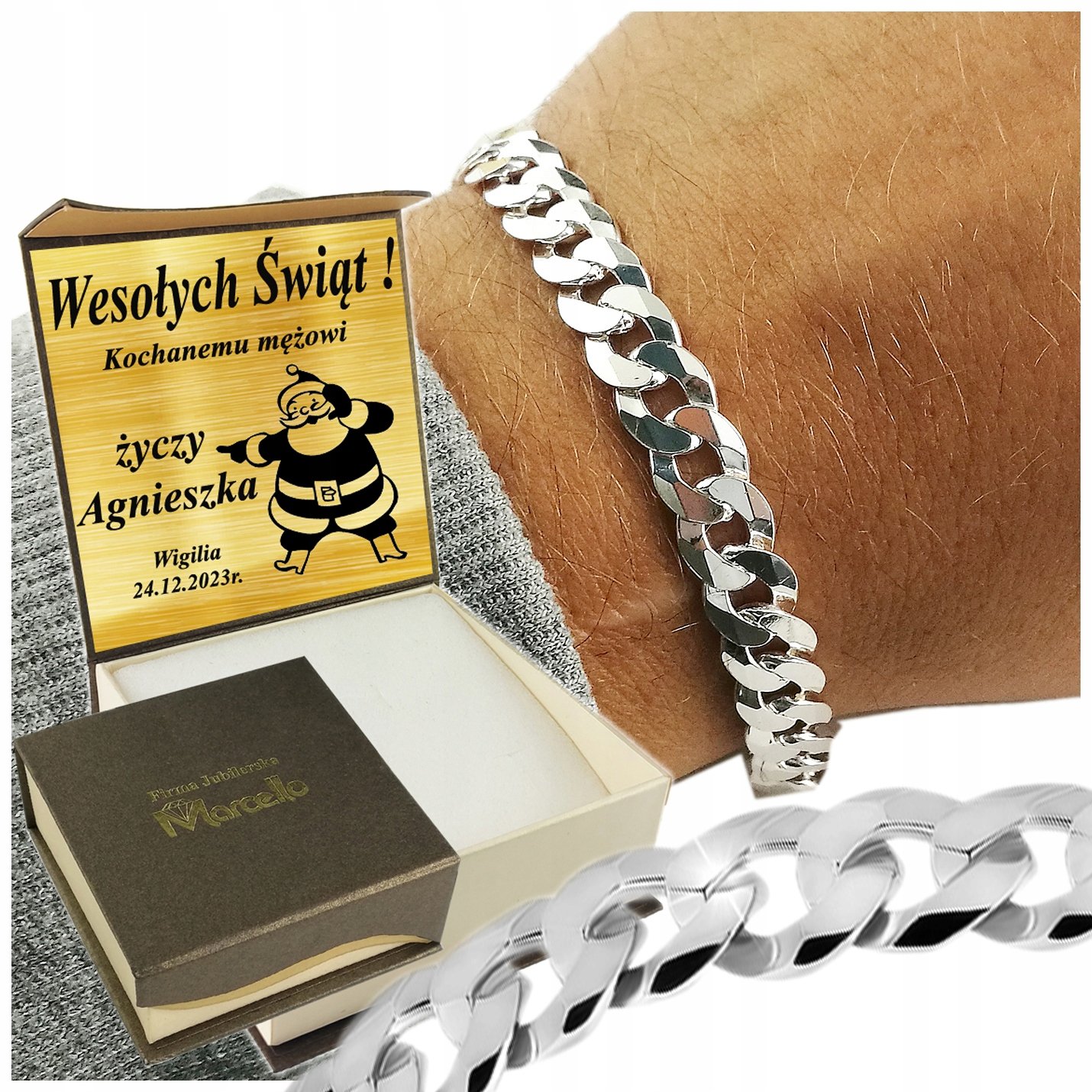 Srebrna Bransoleta Męska Pancerka 8mm/20cm Diamentowana 925 Grawer