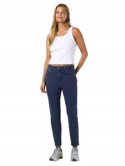 NOISY MAY GRANATOWE JEANSY RURKI Z WYSOKIM STANEM BAWEŁNA 28/32 XQA