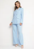 Komplety damskie - Niebieski Garnitur Dwurzędowa Marynarka z Usztywnionymi Ramionami i Spodnie Sonavitia - miniaturka - grafika 1