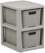 Meble łazienkowe - BRANQ - Regał łazienkowy rattanowy - 2x kosze - komoda - szary - miniaturka - grafika 1