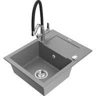 Zlewozmywaki z baterią - Mexen Enzo zlewozmywak granitowy 1-komorowy z ociekaczem i baterią kuchenną Duo, szary - miniaturka - grafika 1
