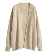 Swetry damskie - Sweter Damski Kardigan Narzutka Beżowy - Pan i Pani Gadżet - miniaturka - grafika 1