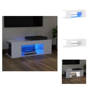 vidaXL Szafka pod TV z oświetleniem LED biały wysoki połysk 90x39x30 cm - Meble TV - Szafki RTV - miniaturka - grafika 1