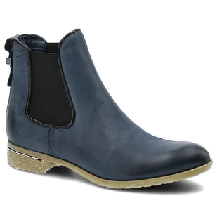 Granatowe Botki Carinii Damskie Sztyblety Ze Skóry - Botki damskie - miniaturka - grafika 1