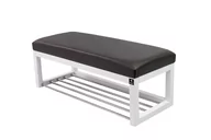 Ławki do przedpokoju - Ławka na buty LPG-4 130cm EMRAWOOD drewno lite kolor  biały siedzisko gładkie ekoskóra kolor grafitowy - miniaturka - grafika 1
