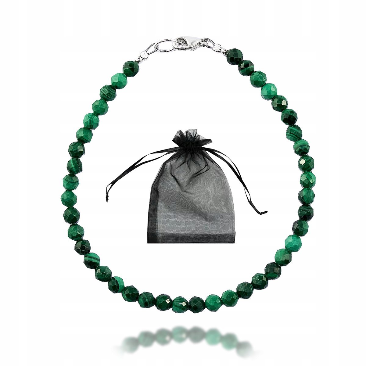 Bransoletka Naturalny Kamień Malachit Faset 4mm Zapięcie Srebro 925 dł 17cm, bez marki, AG00000357