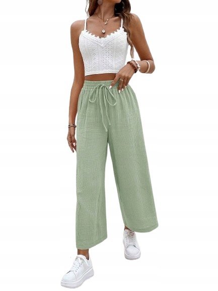 SHEIN ZIELONE SPODNIE CASUAL Z WYSOKIM STANEM I SZEROKĄ NOGAWKĄ 36 1JC