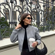 Kurtki damskie - TEMU OUTTA BOX Damska Jesień/ Długi Rękaw Jednorzędowa Casual Tweed Kurtka Baseball - miniaturka - grafika 1