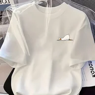 Bluzki damskie - TEMU Koszulka Damska Y2K z Uroczym Kaczorem - Krótki Rękaw, Luźny Fason 180gsm Poliester na Wiosnę/, Pranie Maszynowe, Wielokolorowa, Casual, Miękki - miniaturka - grafika 1