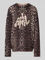 Swetry damskie - Sweter z dzianiny ze wzorem w panterkę i okrągłym dekoltem model ‘Moani’ - miniaturka - grafika 1