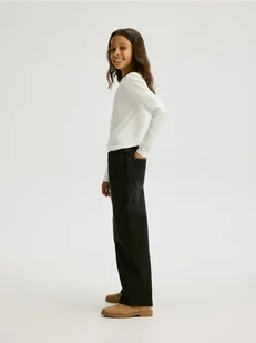 Reserved - Jeansy wide leg z rozdarciami - czarny - Spodnie i spodenki dla dziewczynek - miniaturka - grafika 1