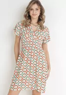 Sukienki - Pomarańczowa Sukienka Mini z Wiskozy z Gumką w Pasie i Kopertowym Dekoltem Karisa - miniaturka - grafika 1