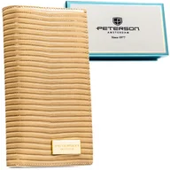 Portfele - Portfel damski zamykany na zamek PETERSON skóra naturalna i ekologiczna lakierowany beżowy ochrona rfid stop duży pionowy rozbudowany na karty pudeł.. - miniaturka - grafika 1