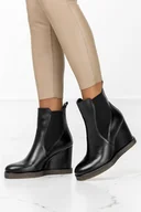 Botki damskie - Czarne botki skórzane na koturnie z gumkami po bokach PRODUKT POLSKI Casu 2458 - miniaturka - grafika 1