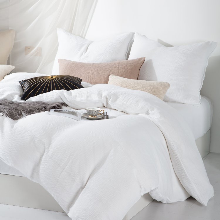 BIAŁA POŚCIEL MUŚLINOWA 160x200 KOMPLET PREMIUM DELIKATNA NATURALNA