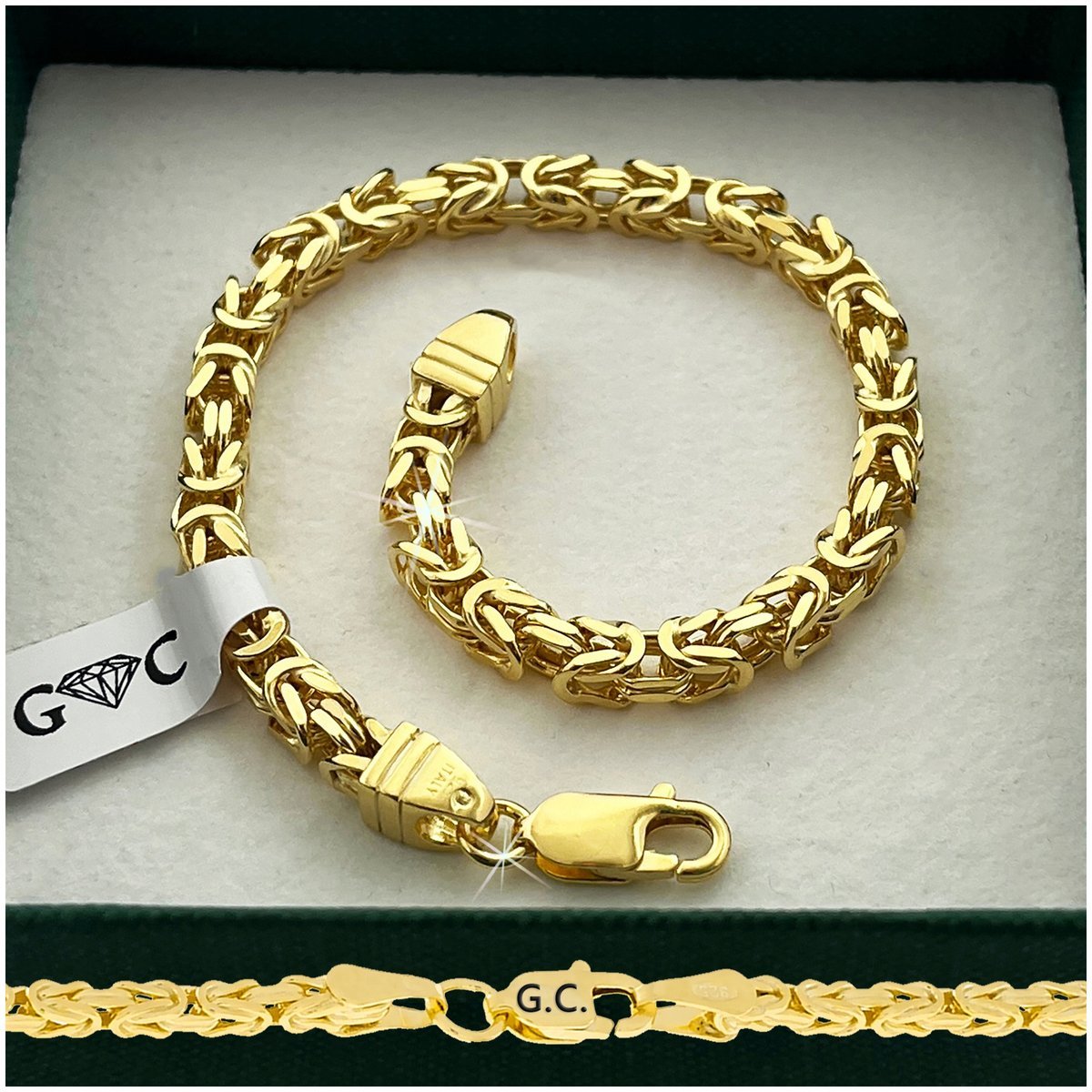 ZŁOTA BRANSOLETKA MĘSKA 925 GRUBA SREBRO SPLOT KRÓLEWSKI 23cm/4,3mm+Y