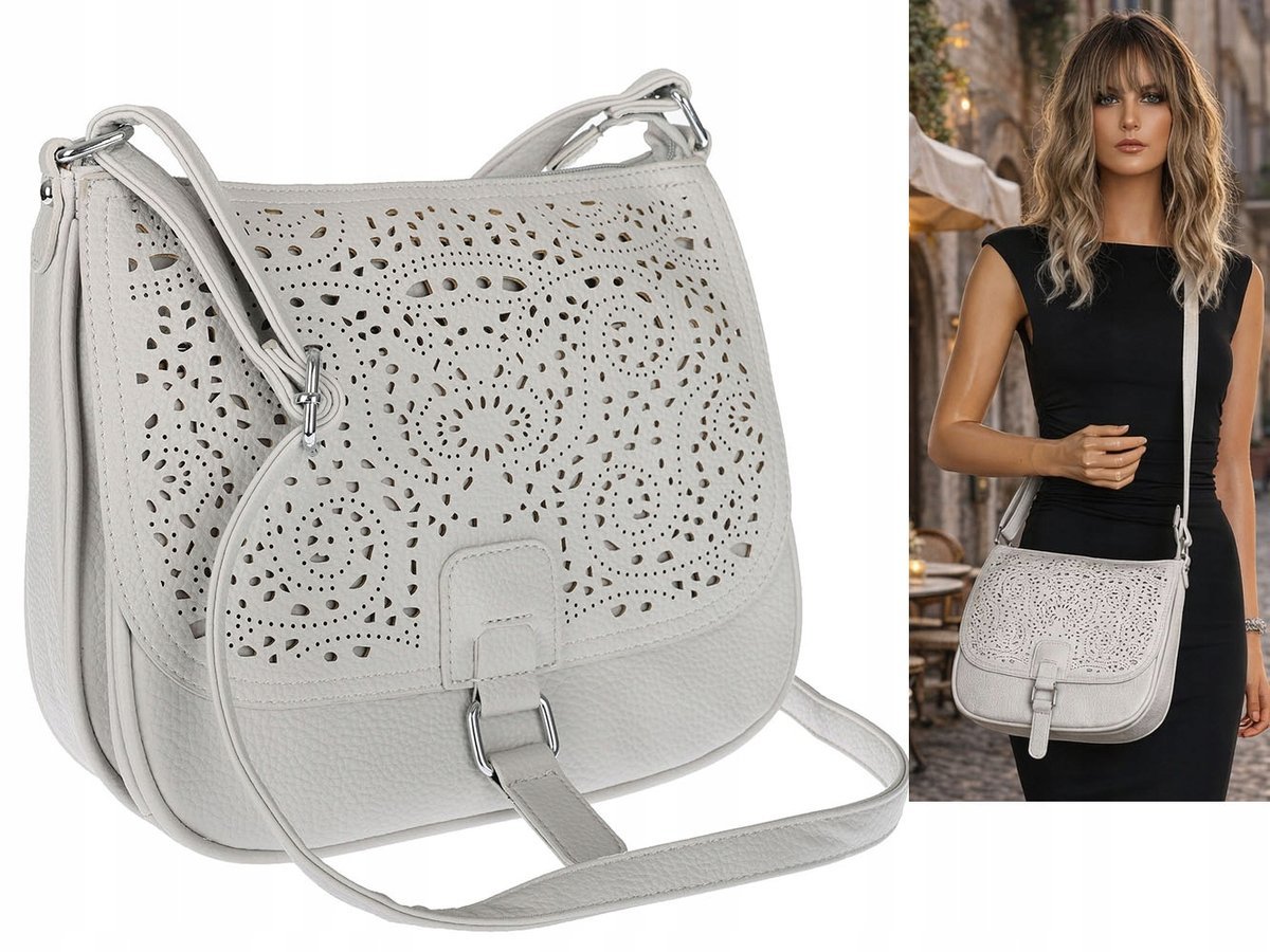 Torebka damska HERISSON pojemna ażurowa Listonoszka 15B322 Szara