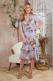 Hope & Ivy Damska sukienka herbaciana The Chloe Ann Midi z baskinką i warstwową spódnicą z falbanami na specjalne okazje, Fioletowy, 44 - Sukienki - miniaturka - grafika 1
