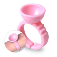 Sztuczne rzęsy i akcesoria - Pierścionek do aplikacji kleju, pigmentu, make up, różowy, 100szt. - miniaturka - grafika 1