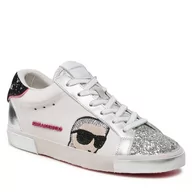 Sneakersy damskie - Sneakersy KARL LAGERFELD KL60136F Off White Text Lthr w/Silver - miniaturka - grafika 1