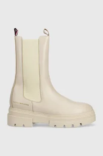 Tommy Hilfiger sztyblety skórzane Monochromatic Chelsea Boot damskie kolor beżowy na platformie - Botki damskie - miniaturka - grafika 1