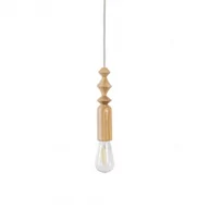 Lampy sufitowe - Lampa wisząca z dębowymi koralikami Loft Tammi biała maskownica i przewód w lnianym oplocie KOLOROWE KABLE - miniaturka - grafika 1