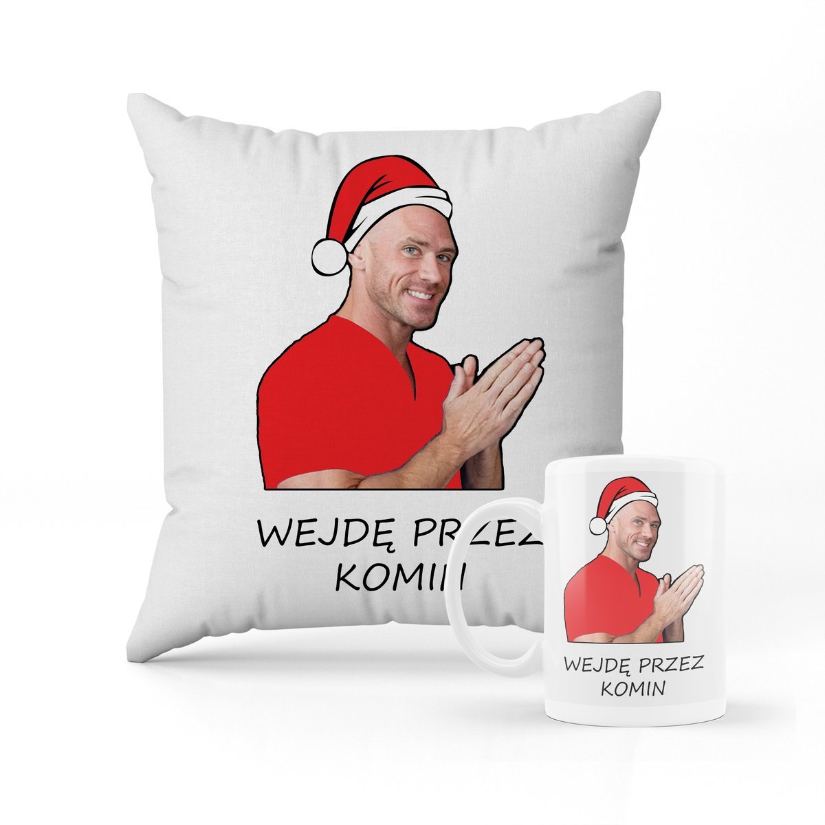 ZESTAW PODUSZKA + kubek Wole przez komin śmieszny wzór + IMIĘ