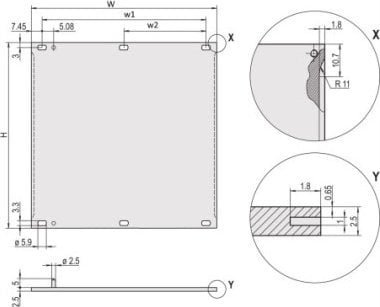 SCHROFF SCHROFF Panel przedni, osłona Refrofit, 3 HU, 6 HU, 2,5 mm, Al, anodowany, nieobrobione krawędzie